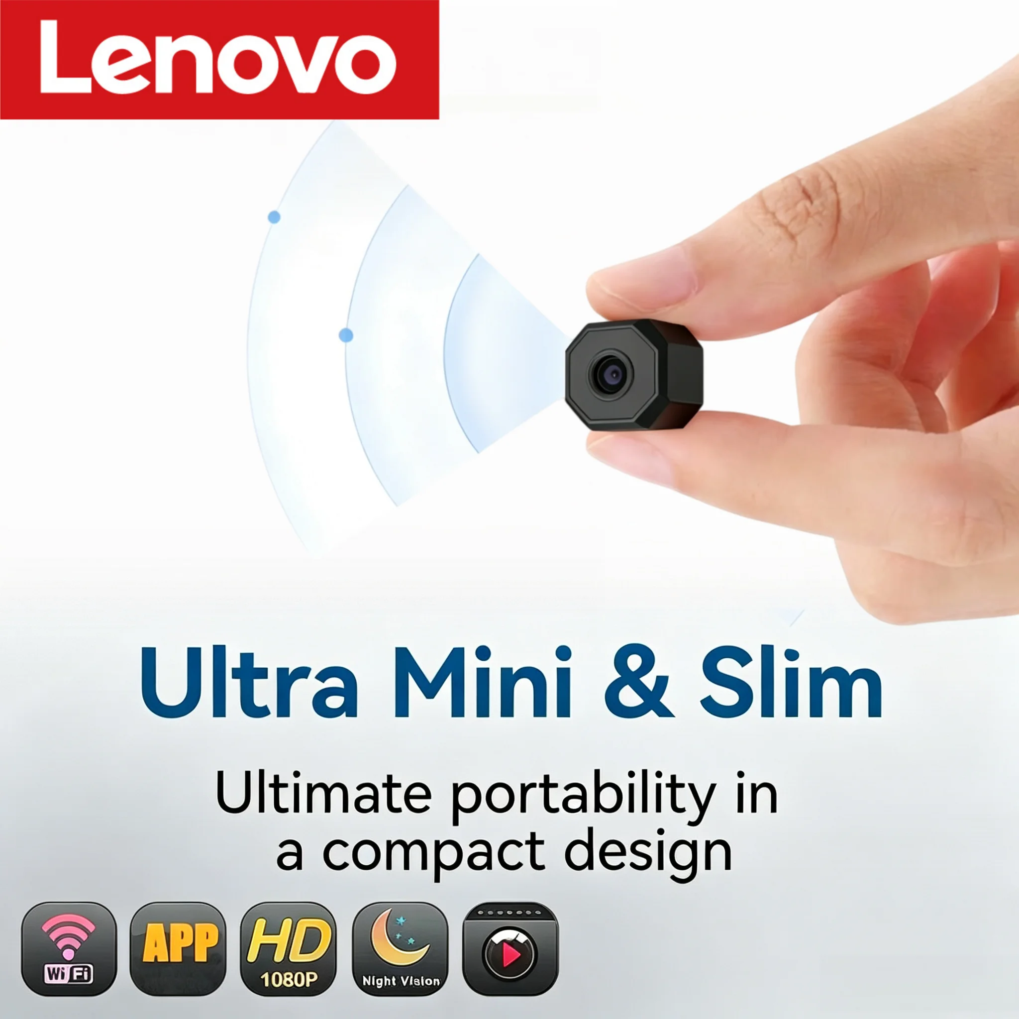 Câmera de vigilância sem fios 4K da Lenovo, mini câmera de vídeo com visão noturna, detecção de movimento, mini câmera para monitorização, sistema de segurança para casa inteligente.
