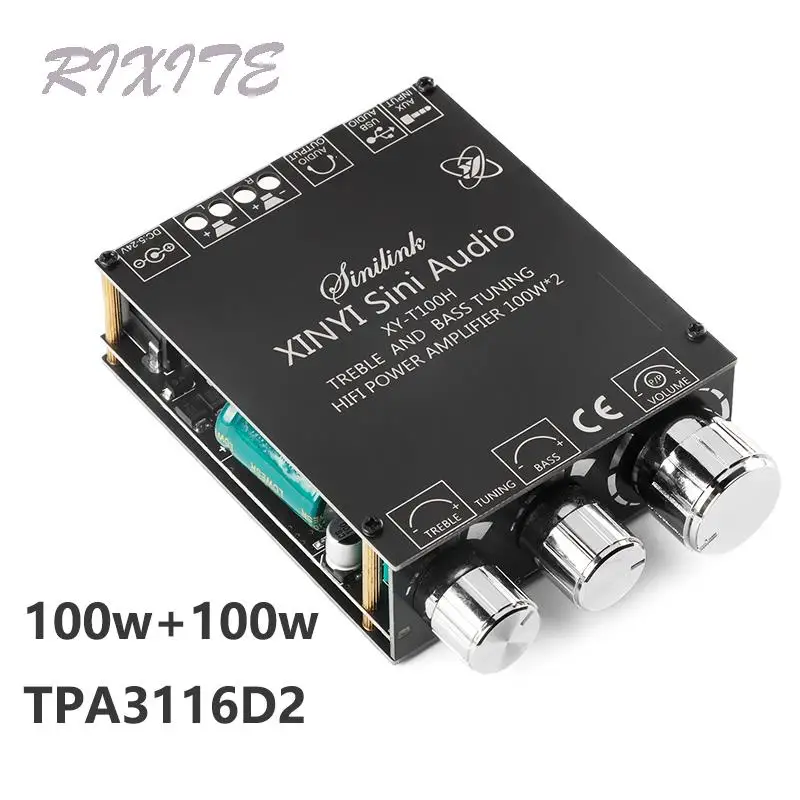 Placa Amplificadora de Áudio Bluetooth 5.0 TPA3116D2 100W+100W para Subwoofer, Amplificador de Áudio HIFI para Home Theater