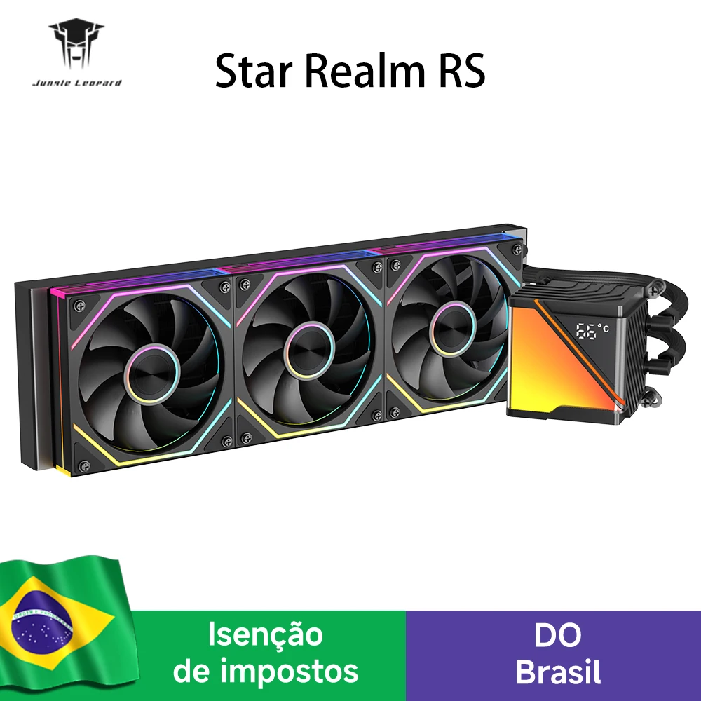 Cooler Líquido AIO para CPU Jungle Leopard Star Realm RS 360mm com Display Digital de Temperatura LED, Ventiladores PWM com Sincronização ARGB, Tudo-em-Um
