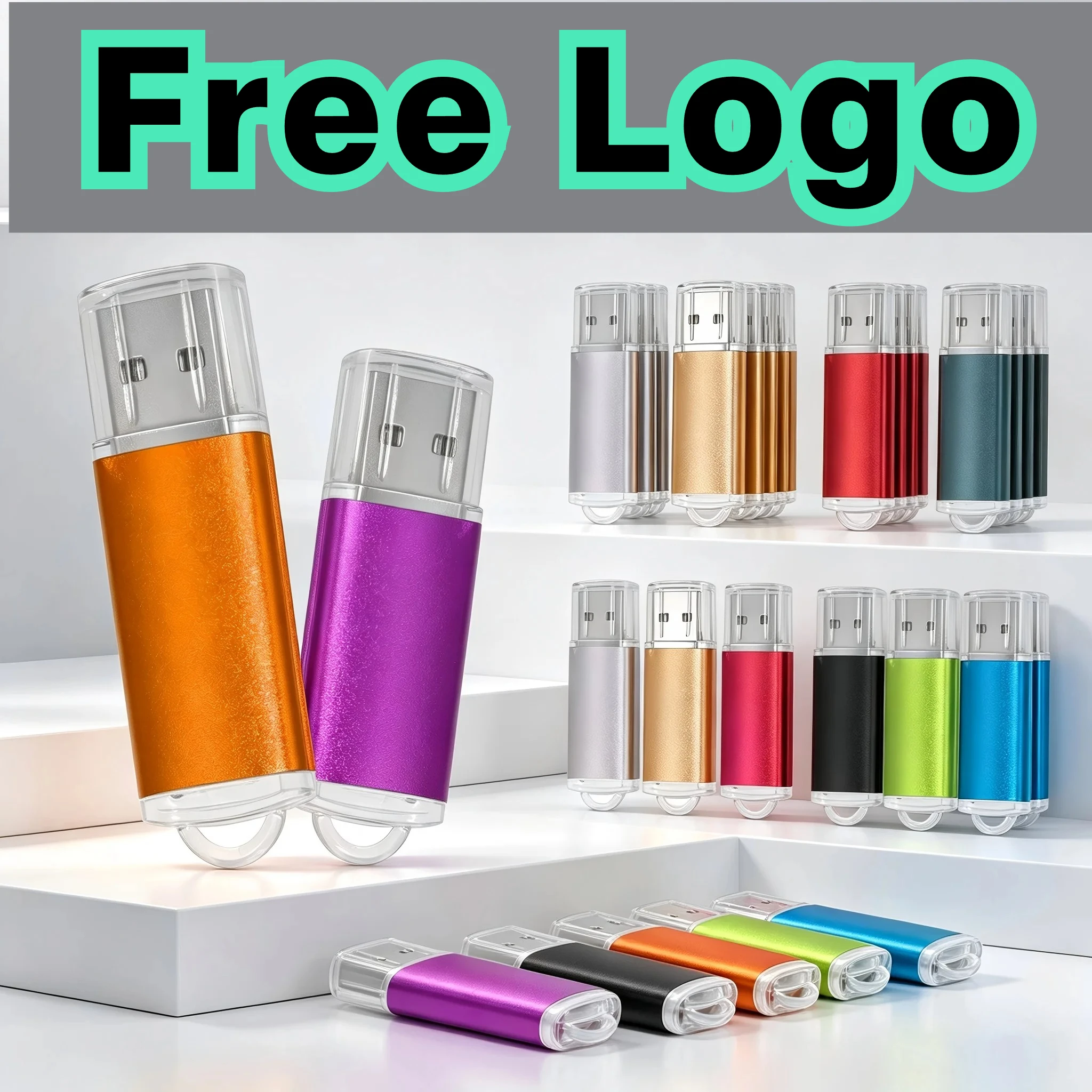 Pen drive metálico com logotipo personalizado gratuito, 128GB 64GB 32GB 8GB 4GB 512MB.