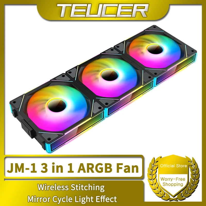 Ventilador TEUCER JM-1 PC, Espelho ARGB, Efeito de Luz Ciclo, 800-2000RPM, Refrigeração A Água PWM, 360mm Ventilador Refrigerador