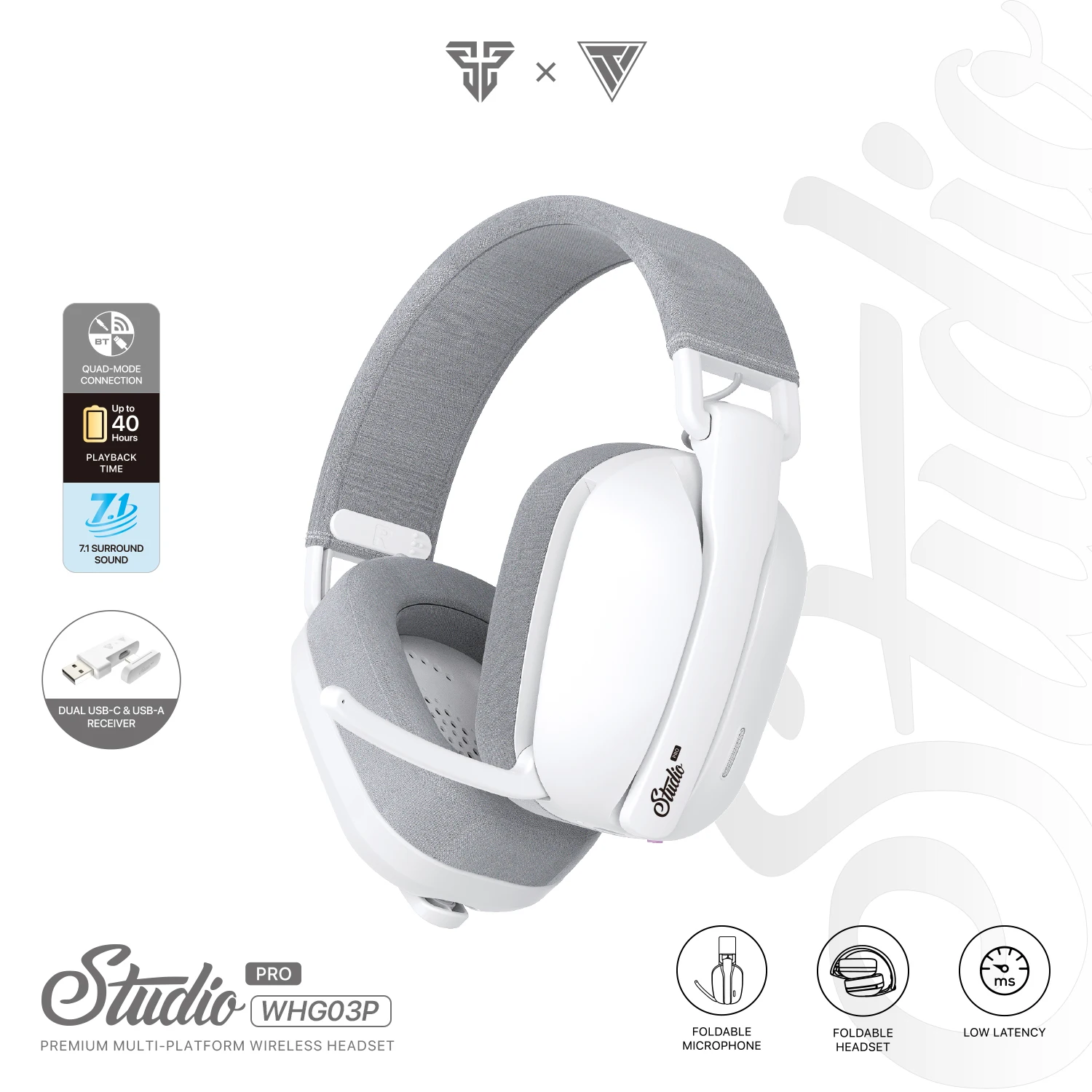 FANTECH WHG03P STUDIO PRO Fones de ouvido para jogos com fio e sem fio Bluetooth 7.1 Surround com microfone de redução de ruído para PS5 XBOX FANTECH WHG03P STUDIO PRO Fones de ouvido para jogos com fio e sem fio Bluetooth 7.1 Surround com microfone de redução de ruído para PS5 XBOX