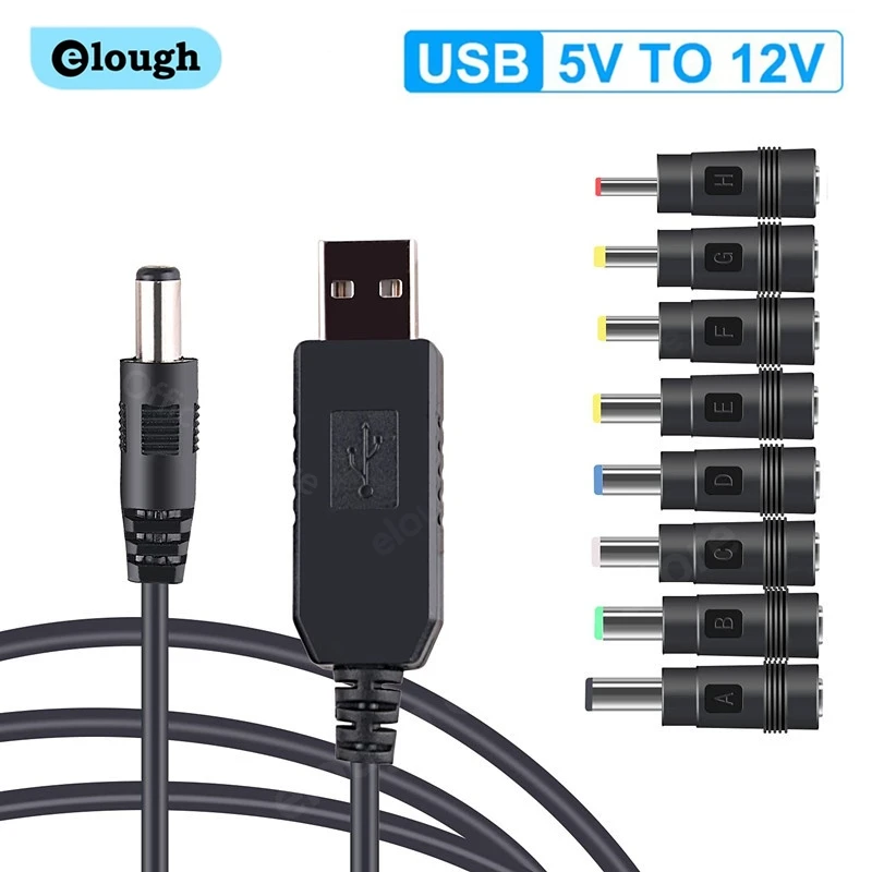 Elough wifi para banco de potência cabo conector usb dc 5v para 12v cabo boost conversor step-up cabo para roteador wifi modem ventilador alto-falante