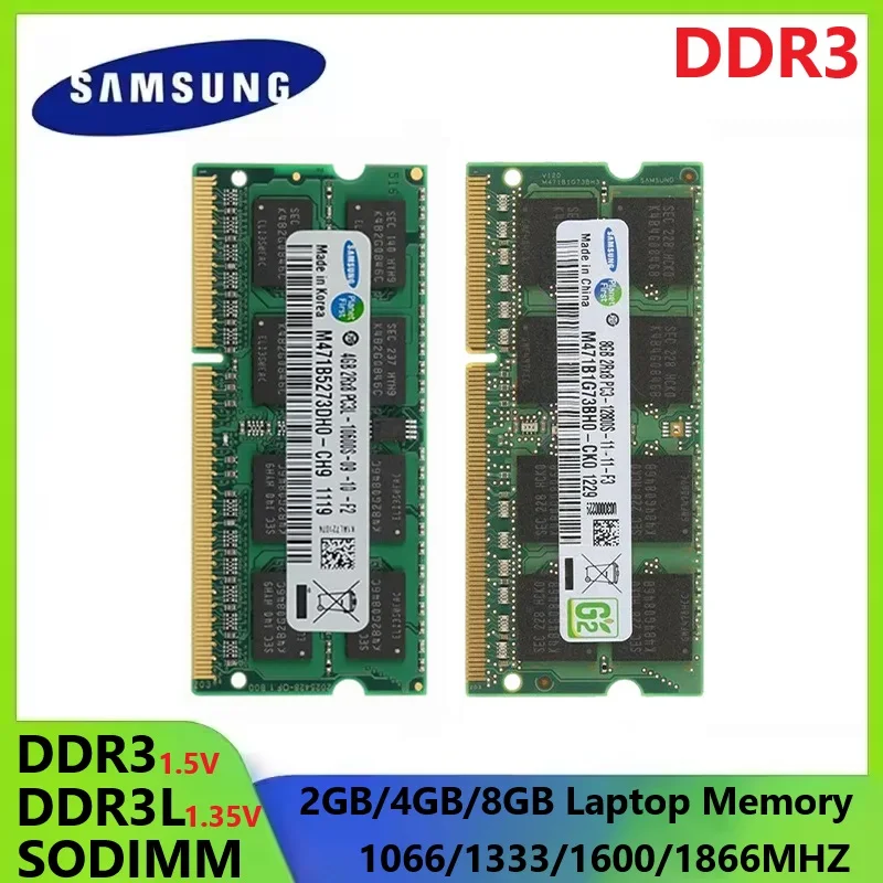 Memória para Laptop SAMSUNG DDR3 Memória DDR3L SODIMM RAM para Notebook 8GB 4GB 2GB Alto Desempenho Sodimm RAM 1333 1600Mhz 1866MHz