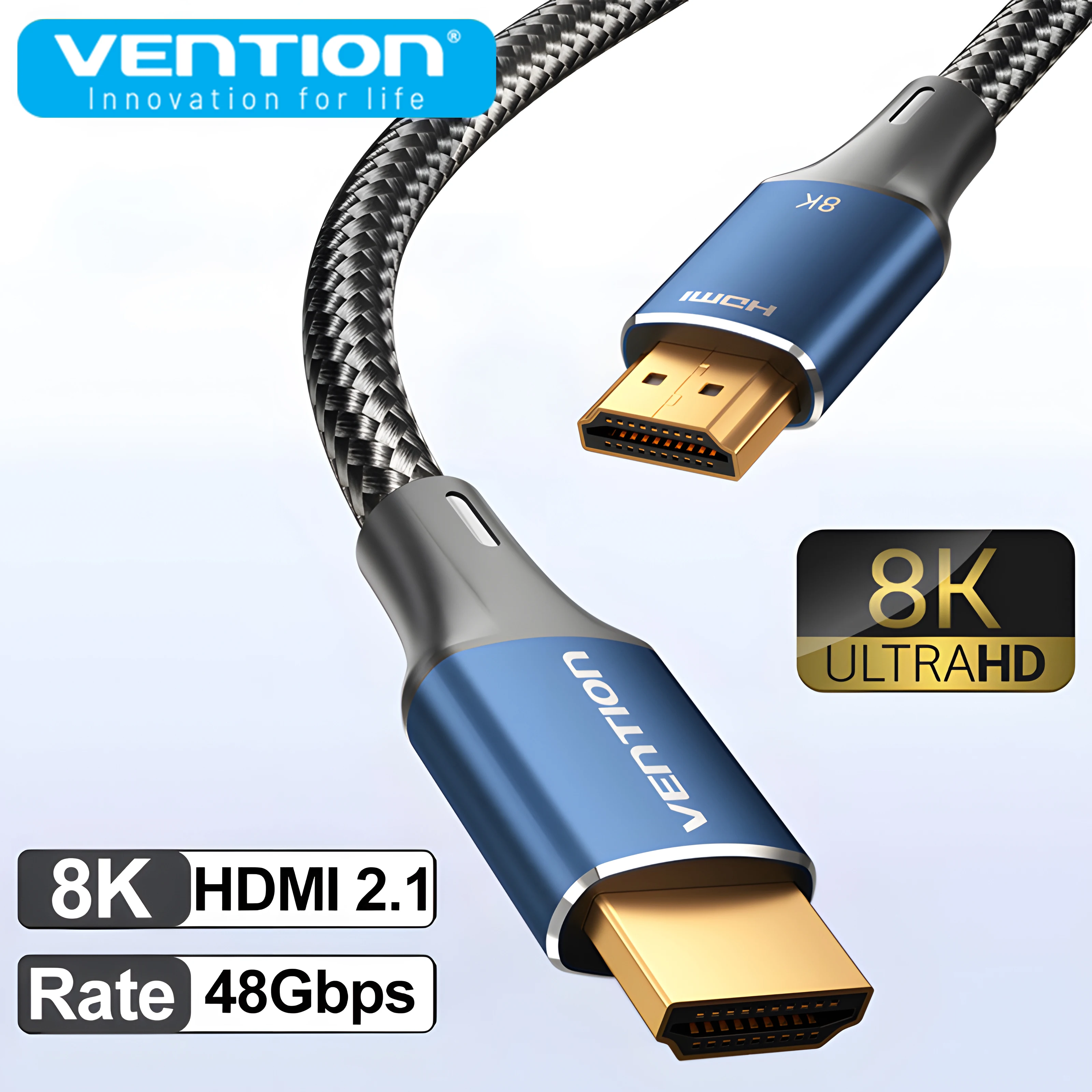 Vention novo cabo hdmi 2.1, 8k @ 60hz, vídeo 3d, alta velocidade, certificação, 48gbps, hd, digital, hd, hd, para samsung, sony, xiaomi, tv swictch