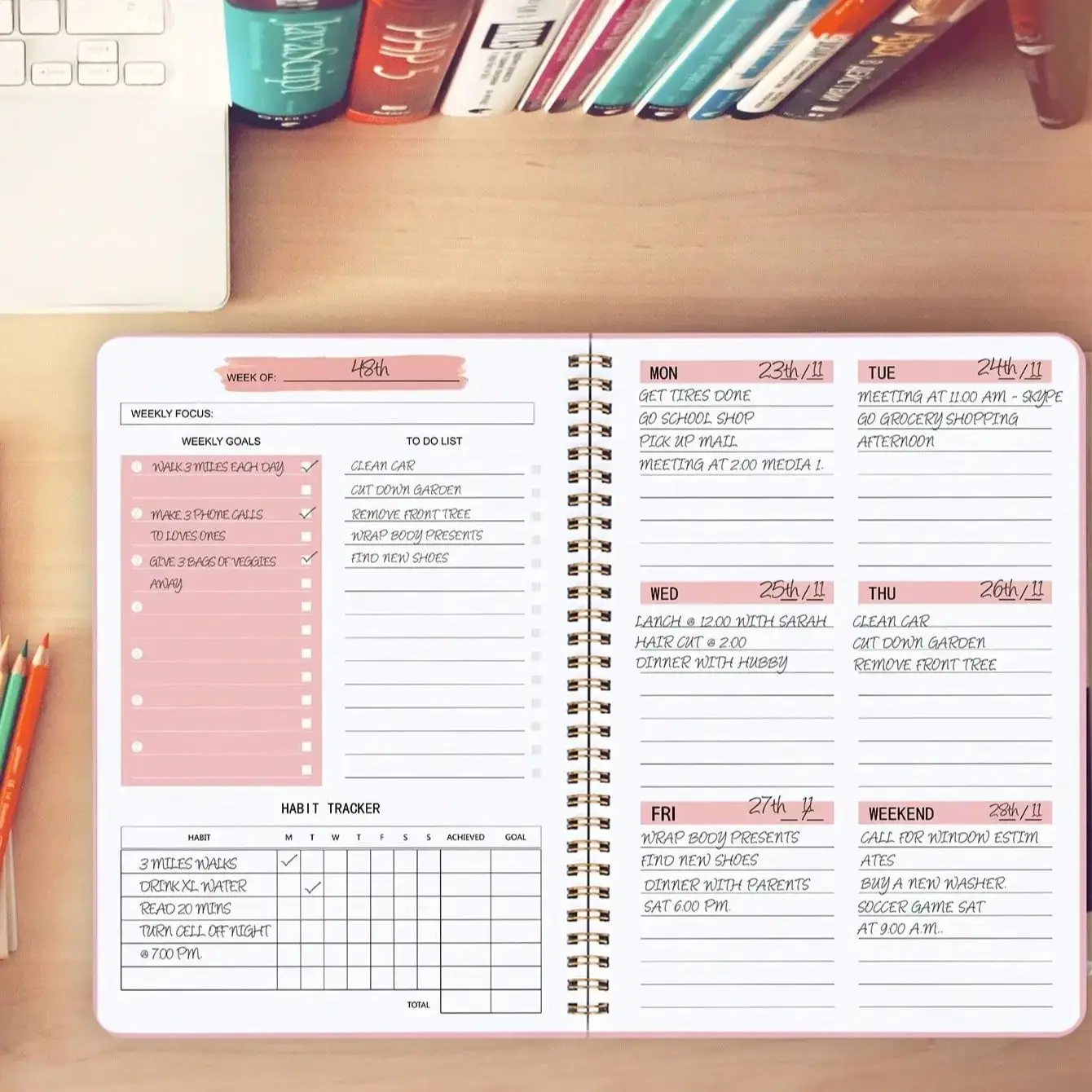 Espiral Undated Weekly Notebook Planner, Agenda, Material Escolar Escritório, Record Plano Diário para Ajudar, Agenda, A5