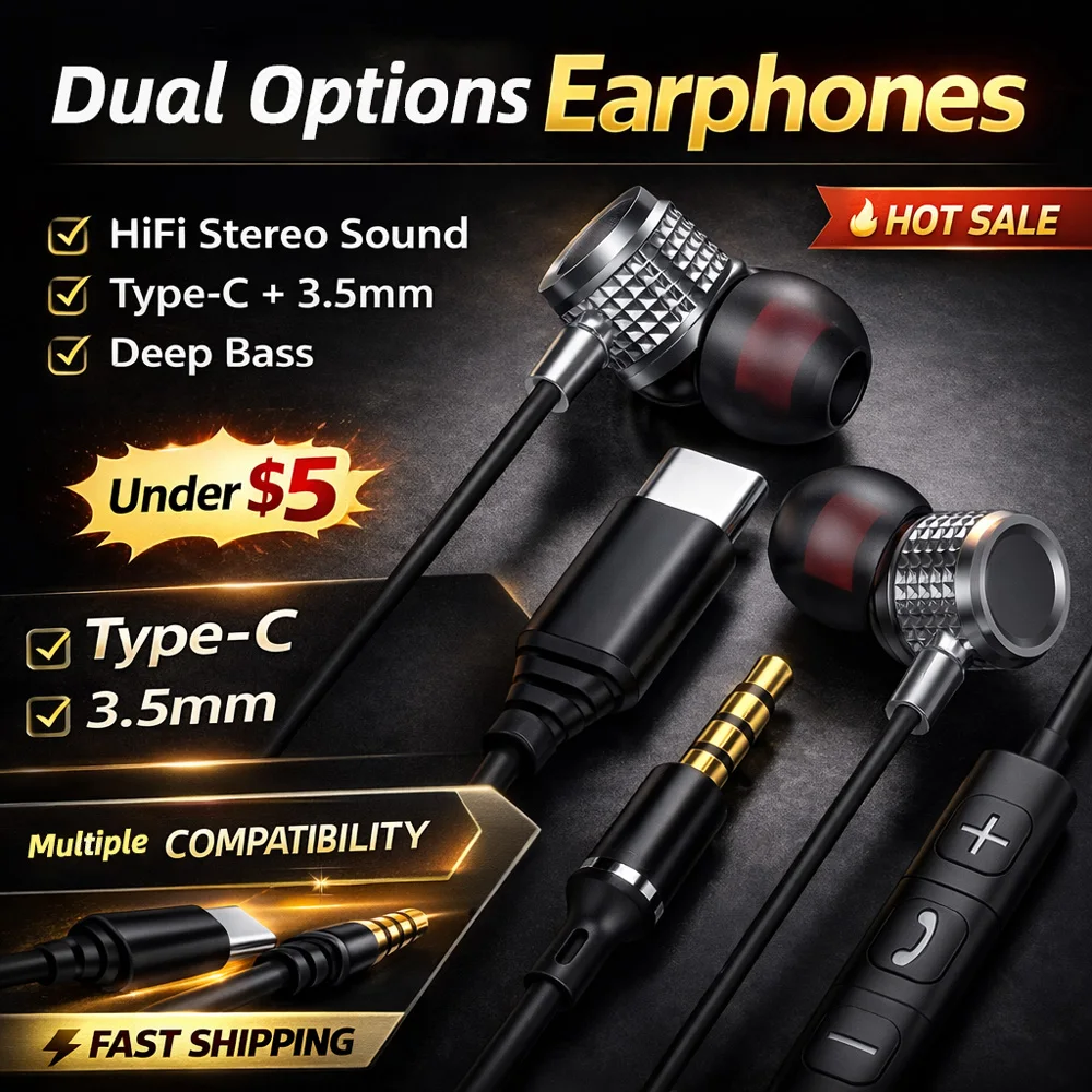 Fones de ouvido USB C de metal com graves potentes, intra-auriculares com redução de ruído, fones de ouvido com fio de 3,5 mm com microfone para Samsung Galaxy iPhone