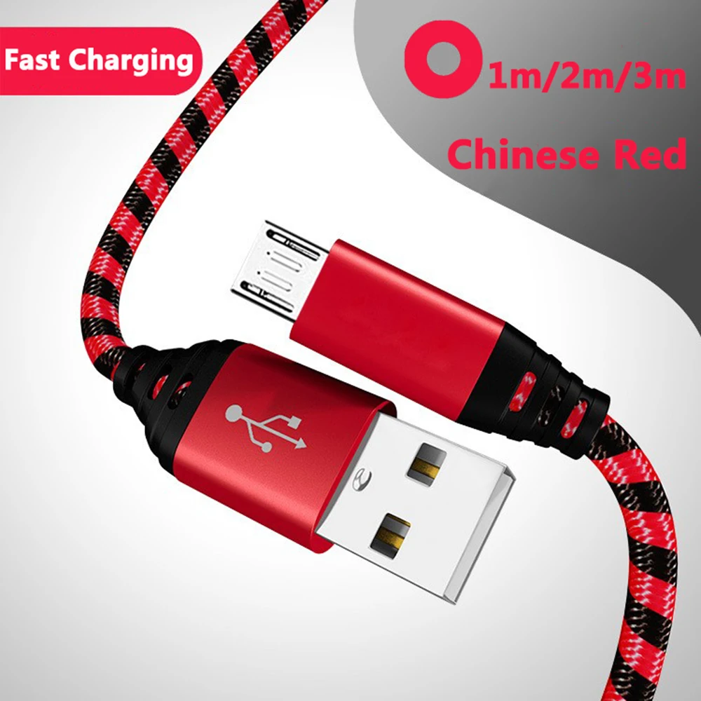 Cabo carregador de fio trançado de nylon, cabo micro usb, sincronização de data 2a, carregamento rápido para samsung a3/a5/a7a, huawei, android, celular