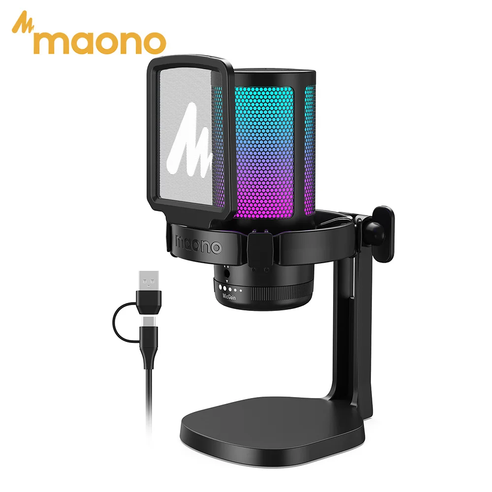 Microfone USB MAONO DGM20 para Jogos no PC com Luz RGB, Redução de Ruído, Controle de Ganho e Função Tap-to-Mute para Streaming no Discord e Podcast Microfone USB MAONO DGM20 para Jogos no PC com Luz RGB, Redução de Ruído, Controle de Ganho e Função Tap-to-Mute para Streaming no Discord e Podcast