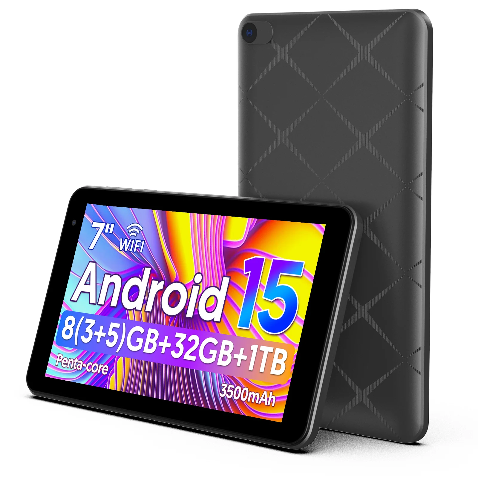 Tablet Android 15 de 7 polegadas, 8GB (3+5) de RAM, 32GB de Armazenamento, Bateria de 3500mAh, Tela HD 1024x600 IPS, Câmeras Duplas, Wi-Fi, Bluetooth