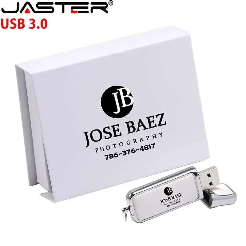 Pen Drives USB 3.0 de Couro JASTER 128GB com Impressão Colorida, Pen Drive 64GB com Logotipo Personalizado Grátis, Pen Drive 32GB Criativo para Presente Corporativo