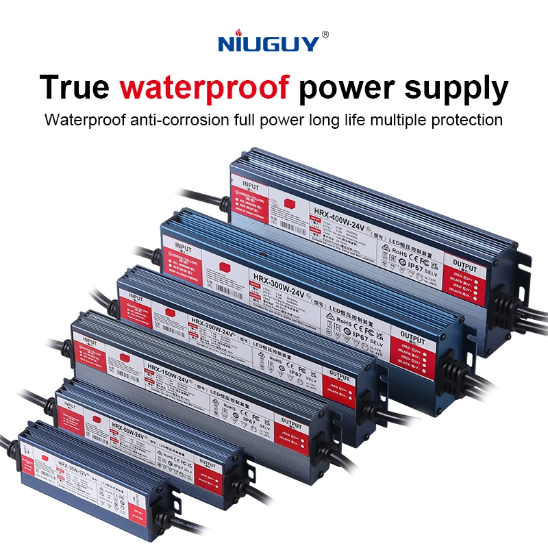 Fonte de Alimentação AC/DC à Prova d'Água IP67 12V 24V para Iluminação Externa, Driver LED 600W 500W 400W 300W 200W 100W, Transformador