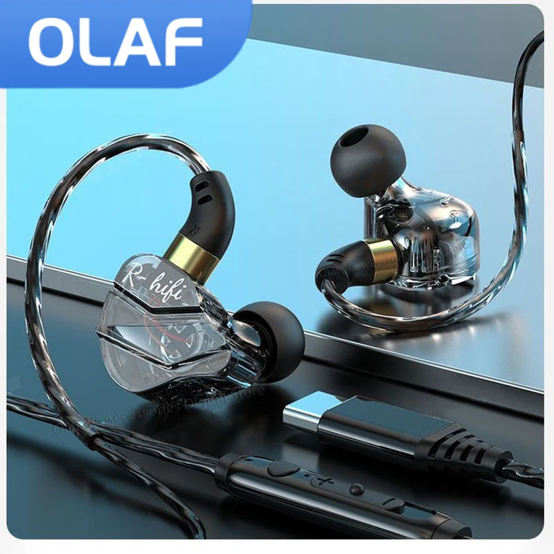 OLAF HiFi Tipo C Fones de ouvido para jogos Fones de ouvido com fio Handsfree Bass Stereo 3.5mm Headset Gamer Sports Fones de ouvido com cancelamento de ruído