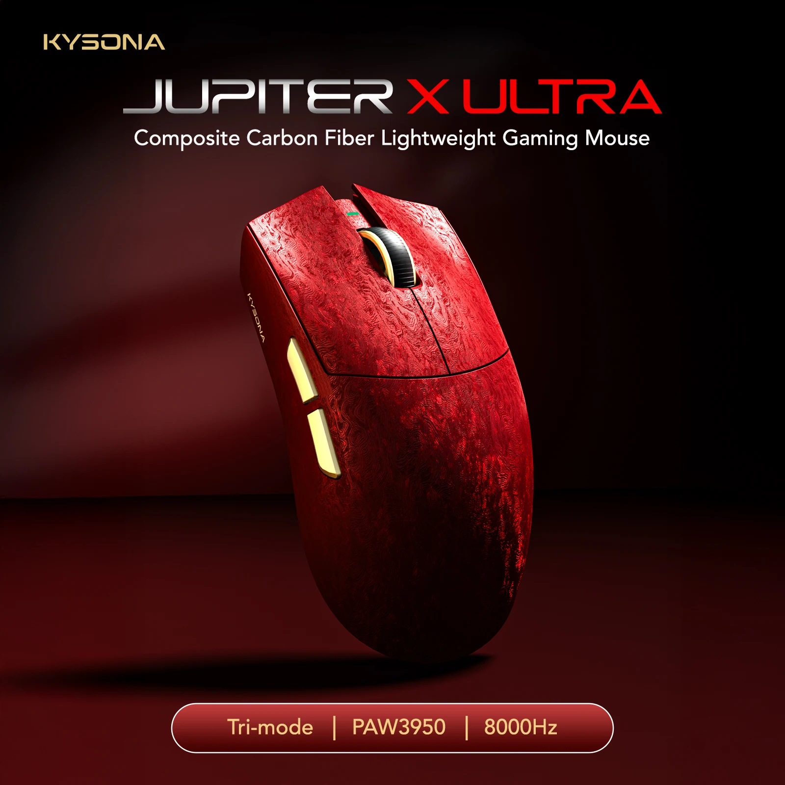 Mouse Gamer Sem Fio KYSONA Jupiter X Ultra PAW3950 8000Hz 54L15 MCU Fibra de Carbono Composta Tri-Mode 61g Ergonômico Omron 70M Mouse Gamer Sem Fio KYSONA Jupiter X Ultra PAW3950 8000Hz 54L15 MCU Fibra de Carbono Composta Tri-Mode 61g Ergonômico Omron 70M