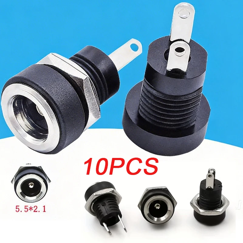 10PCS Conector Fêmea de Montagem em Painel para Fonte de Alimentação DC 3A 12V, Jack de 5.5mm x 2.1mm