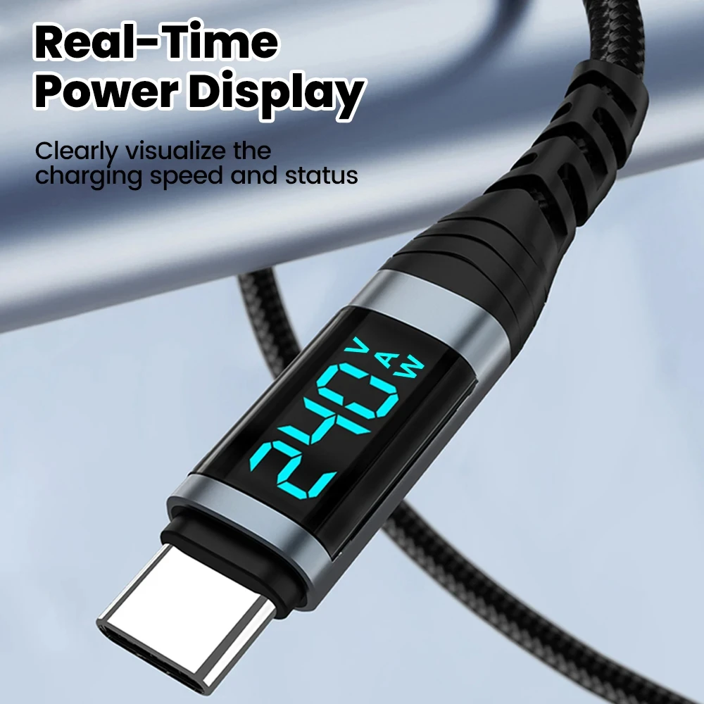 Cabo USB-C para USB-C de Carregamento Super Rápido 240W com Display Digital, 0.5m-2m, para iPhone 15 16 17, Samsung S26, Huawei, Xiaomi