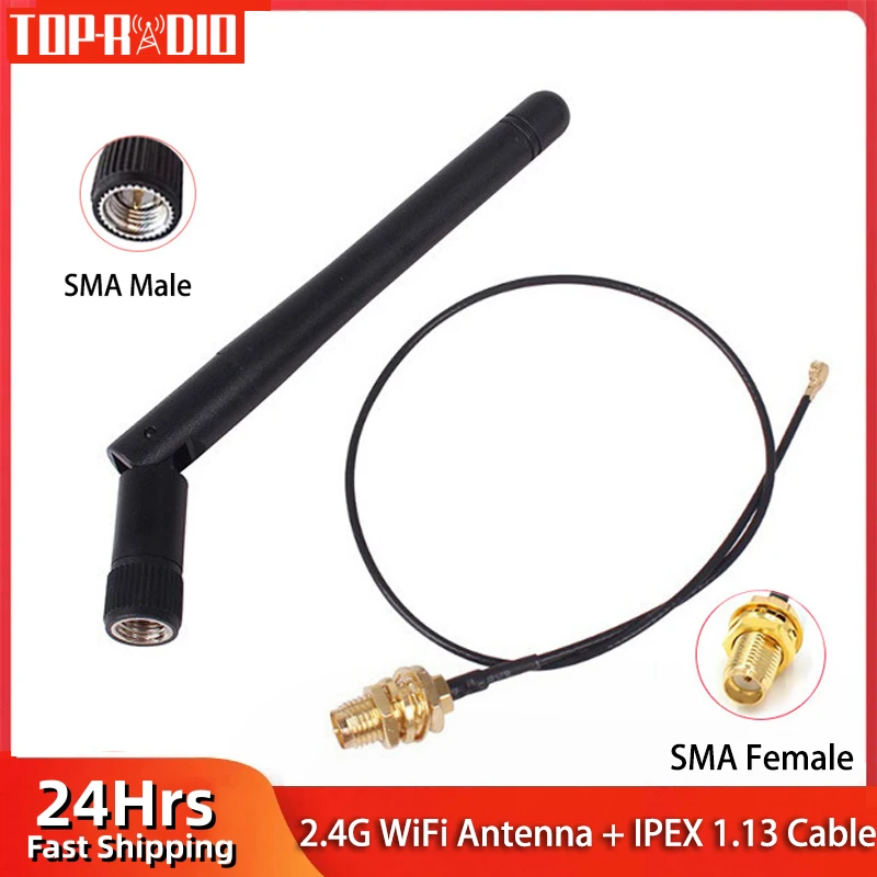 1 Peça Antena WiFi 2.4G 3dBi Dobrável 2.4GHz SMA Macho para Roteador Sem Fio + Cabo Pigtail PCI U.FL IPX para SMA Fêmea 1.13