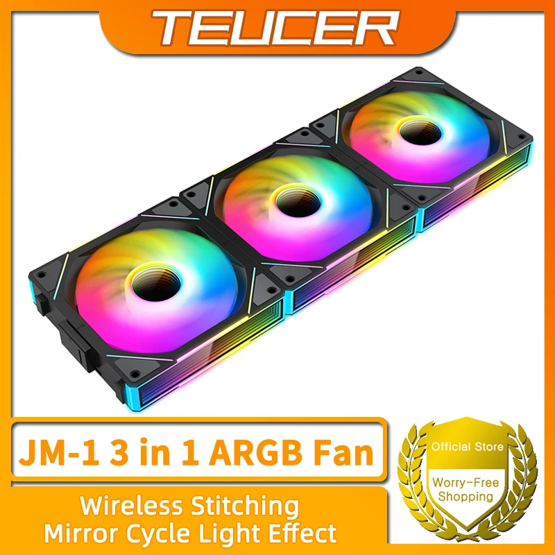 TEUCER JM-1 Ventilador de resfriamento para PC ARGB Espelho Ciclo Efeeito de luz 800-2000RPM PWM Refrigeração a água Ventilador refrigerador de 360 mm