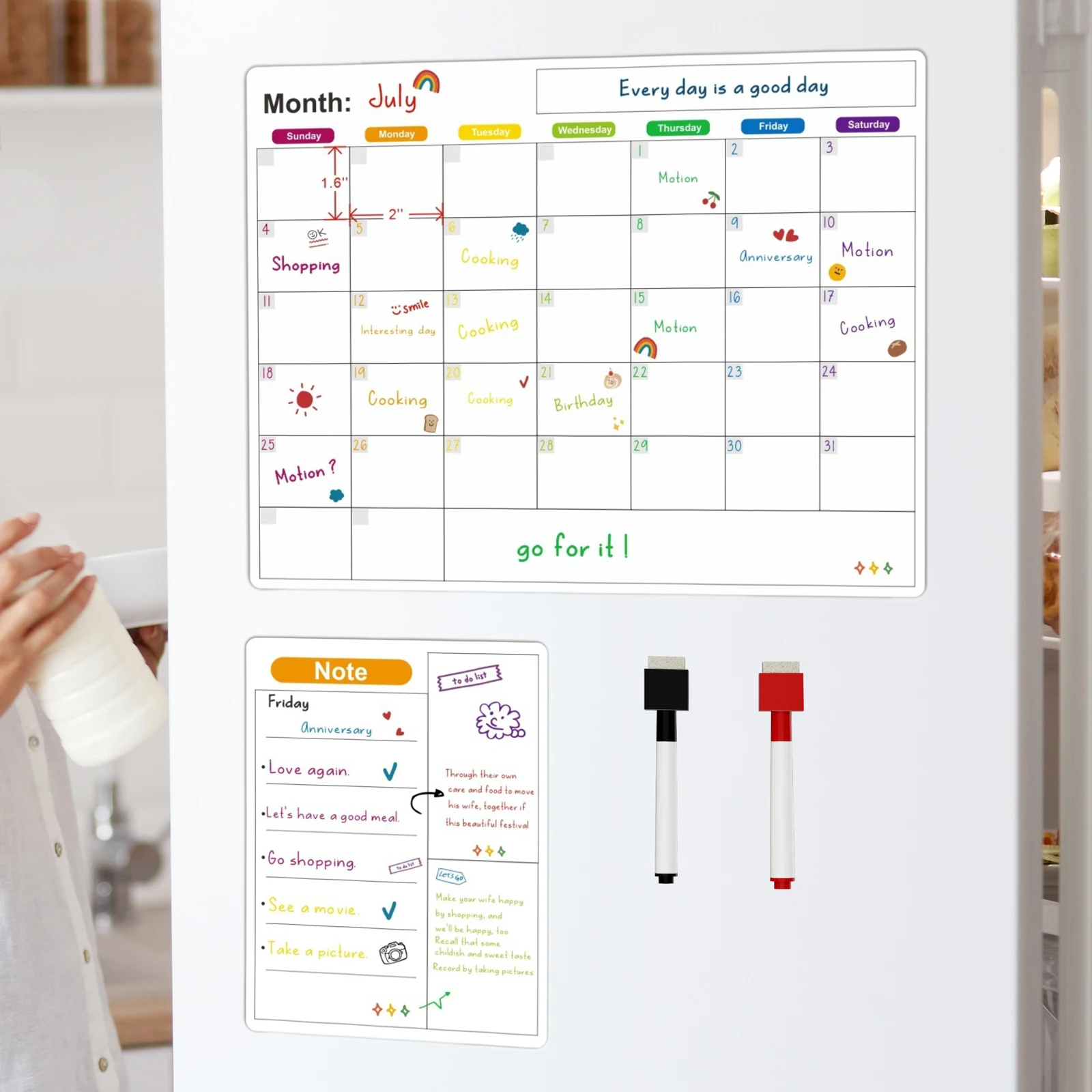 Calendário magnético para geladeira mensal planejador semanal calendário mesa seco apagar quadro branco com caneta geladeira adesivo placa de mensagem
