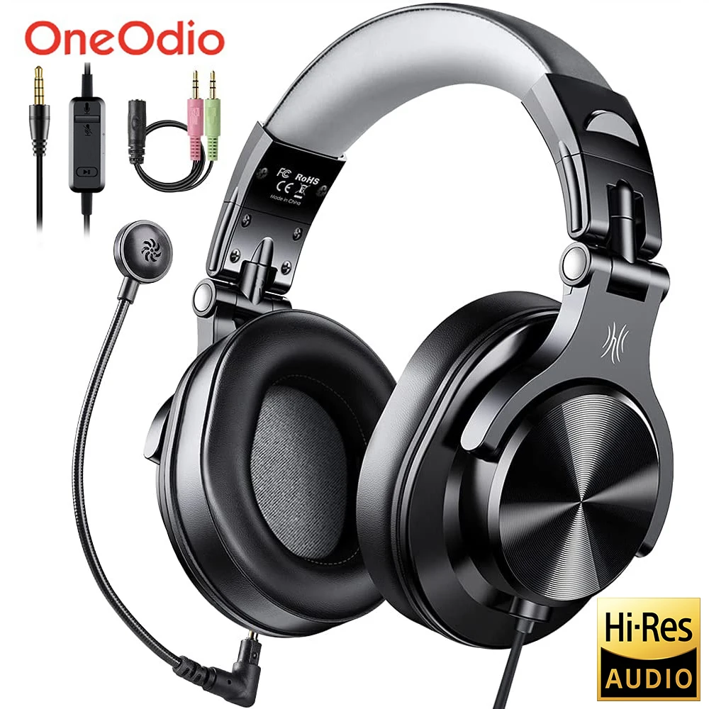 Oneodio-A71D Headset Gaming Wired, Gamer Over Ear, fones de ouvido de alta resolução, microfone destacável para PC, computador, PS4, PS5, Xbox