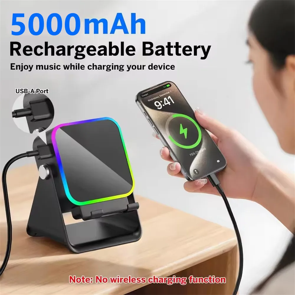 Suporte de Telefone com Indução Magnética, Amplificador Bluetooth Sem Fio, Caixa de Som Portátil com Luz RGB e Super Bass