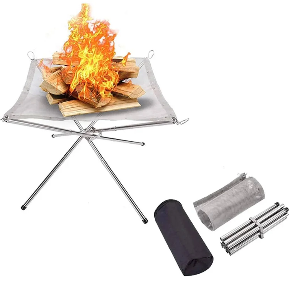 Rack de fogueira para churrasco ao ar livre portátil, grelha para fogueira de churrasco, suporte de fogão a lenha para fogueira de malha de aço inoxidável, rack dobrável para estrutura de fogo Rack de fogueira para churrasco ao ar livre portátil, grelha para fogueira de churrasco, suporte de fogão a lenha para fogueira de malha de aço inoxidável, rack dobrável para estrutura de fogo