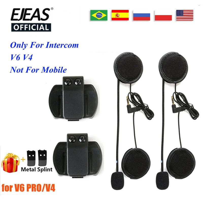 Acessório para Fone de Ouvido EJEAS V6 PRO com Clipe, Interface de 3.5mm, Microfone e Alto-falante para Headset Vnetphone V4 para Motocicleta