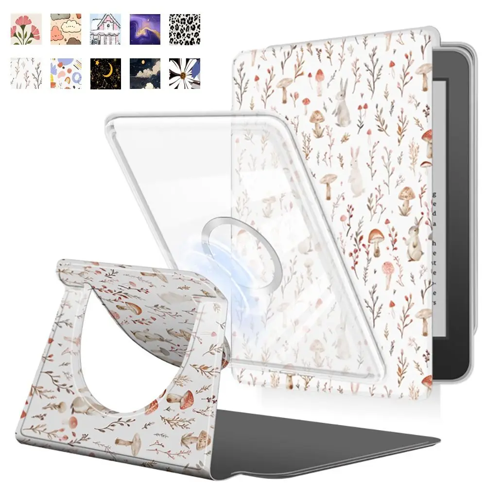 Capa para e-Reader com Função Auto Liga/Desliga, Suporte Acrílico Destacável, Rotação de 360 Graus para Kindle Paperwhite 12ª Geração 2024 7 polegadas Colorsoft