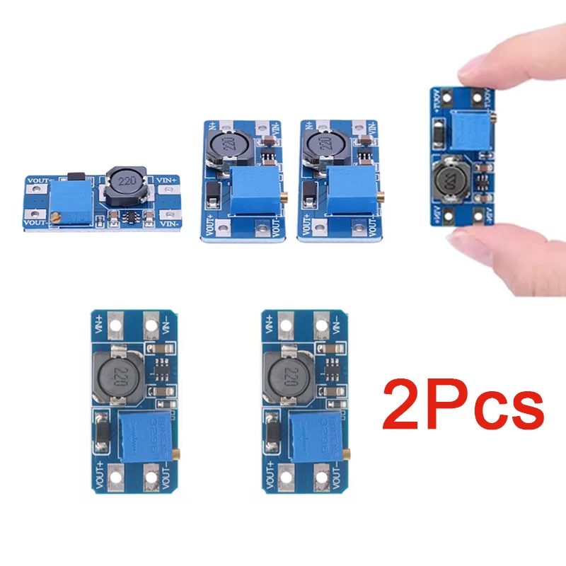 2 pces mt3608 módulo de impulso ajustável DC-DC módulo conversor de aumento 2a max 2v-24v para 5v 9v 12v 28v placa de fonte de alimentação de reforço