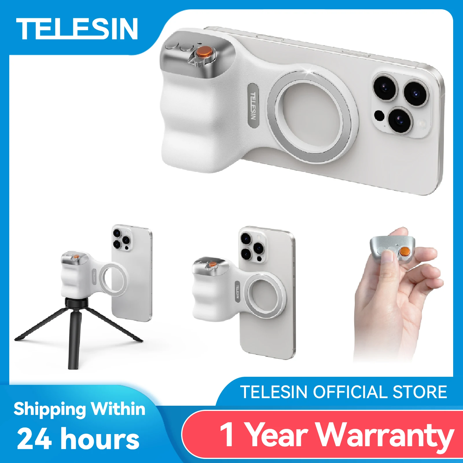 Telesin câmera de telefone magnética tiro aperto de mão suporte do telefone tiro ajuda alça de controle remoto para iphone huawei samsung telefone