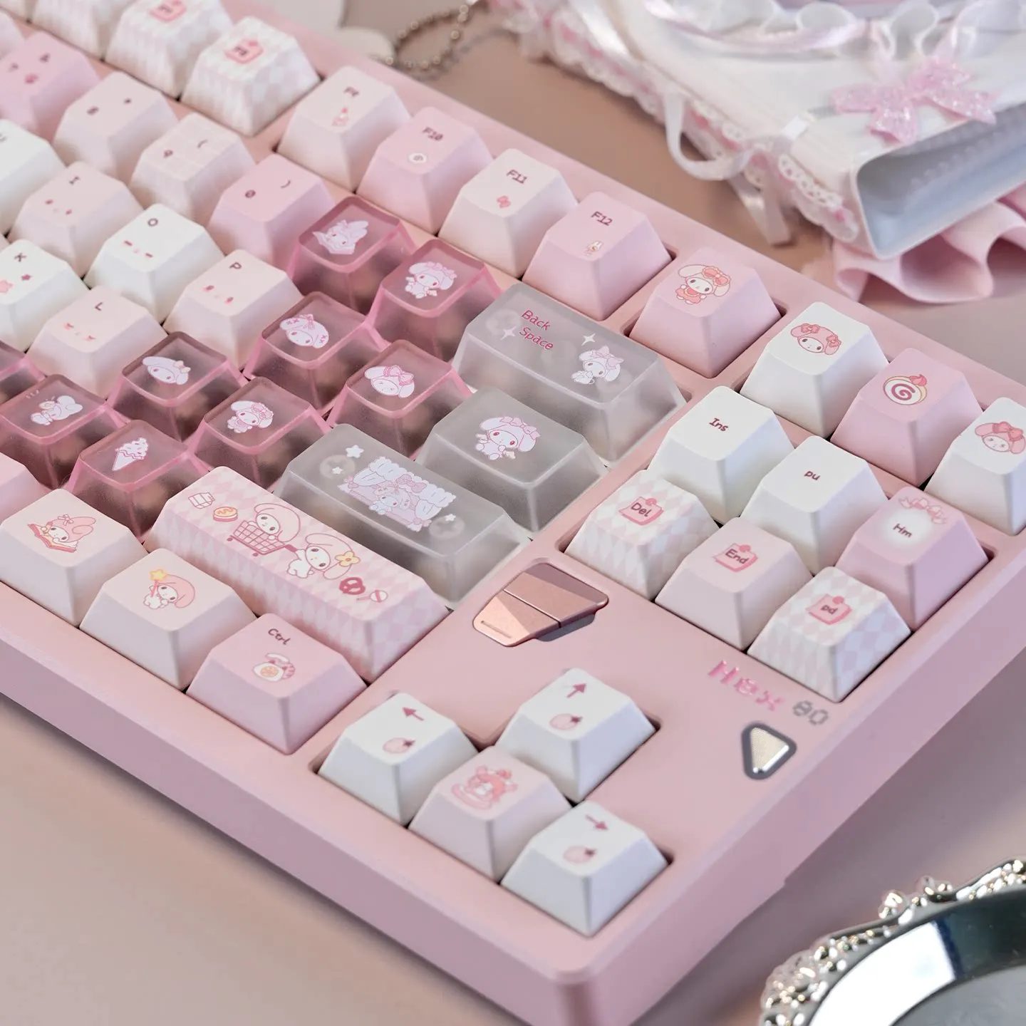 Conjunto de Teclas Temáticas de Anime My Melody para Teclado Mecânico MX Gamer, Teclas Personalizadas, Perfil Cherry, Presentes Personalizados