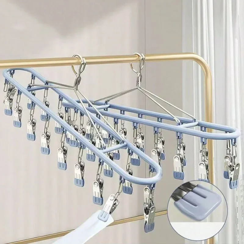 Rack de secagem de roupas e meias, rack de lavagem de secador de roupa interior de aço inoxidável com gancho à prova de vento para pendurar luvas de sutiã de toalha clo