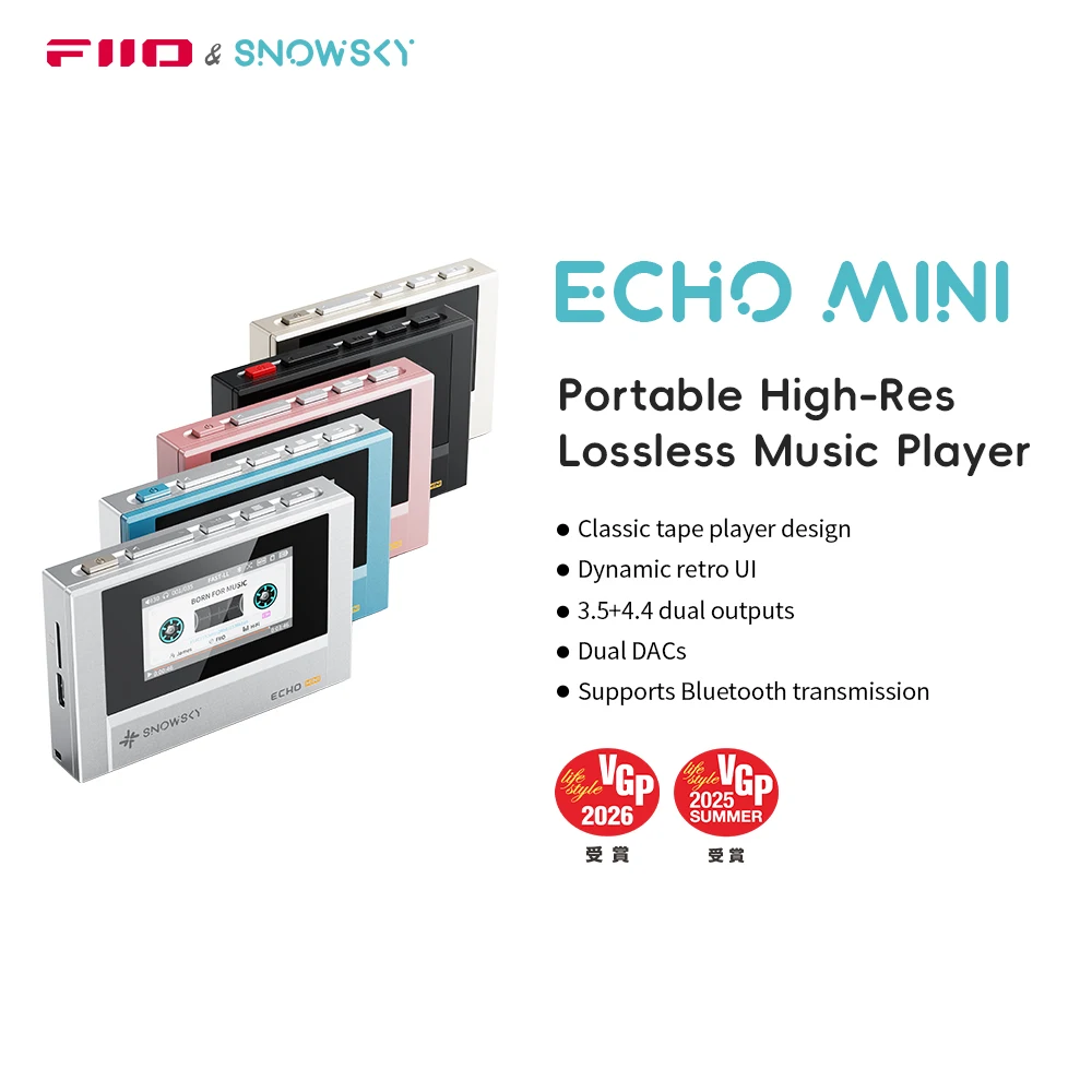 SnowSky/FiiO Echo Mini HiFi Bluetooth MP3 Pure Music Player, reprodução de 15 horas, saída de fones de ouvido de 3,5 mm / 4,4 mm
