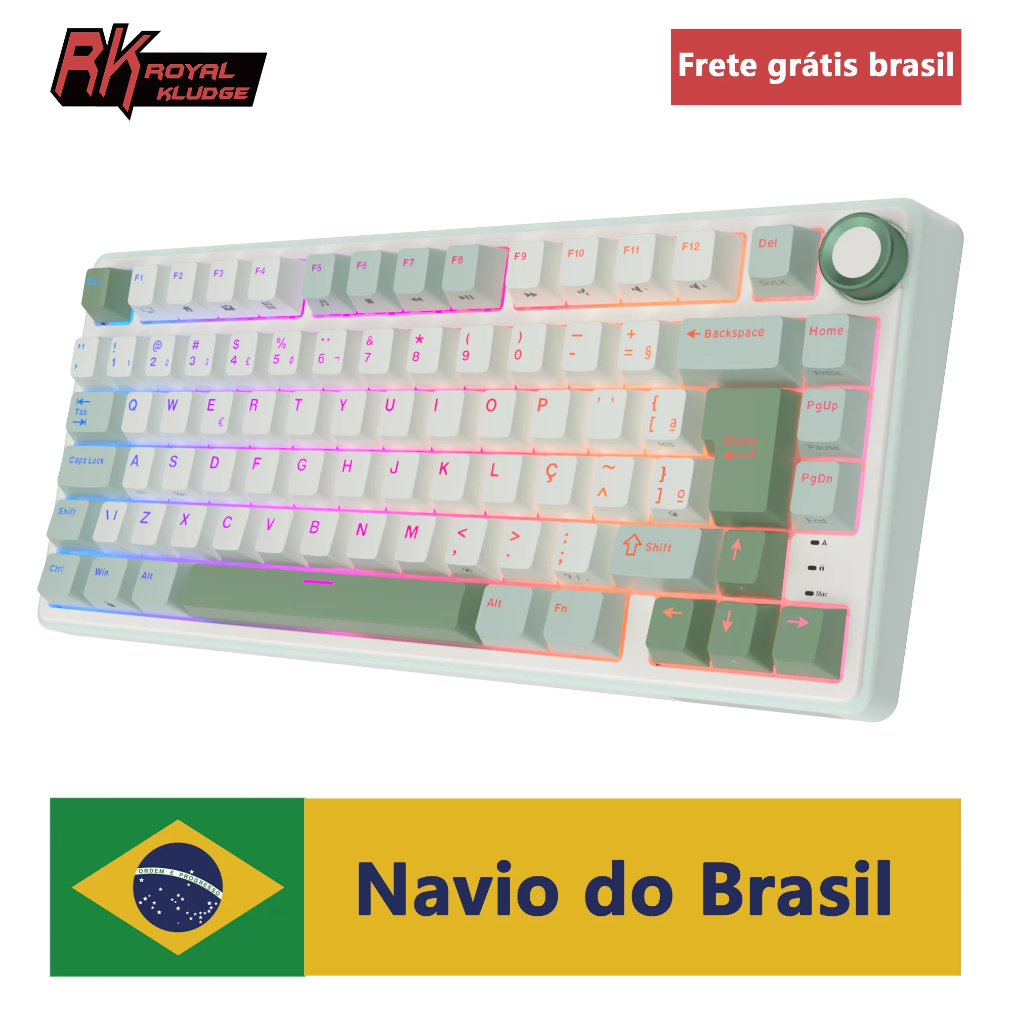 Rk 75 royal kludge gaxeta com fio teclado gamer brasileiro teclado mecânico hot-swappable 80 teclas rgb retroiluminado mda pbt k