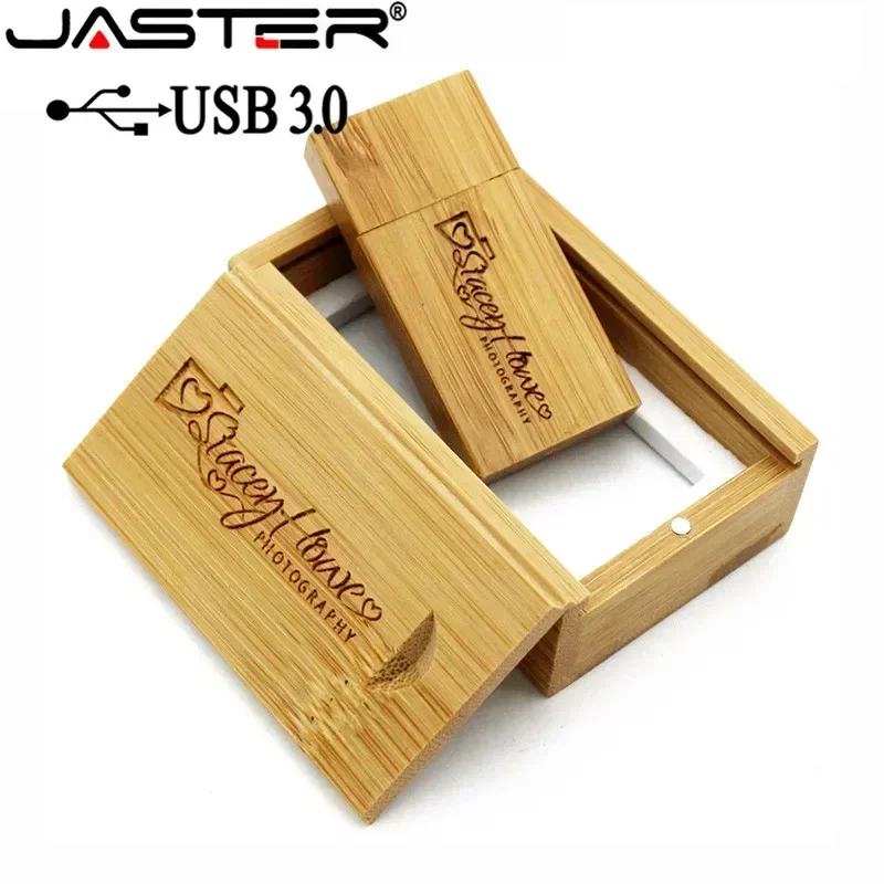 Pen Drives USB 3.0 JASTER de Madeira com Caixa de Madeira 128GB Pendrive Grátis com Logotipo 64GB 32GB Pen Drive para Fotografia de Casamento Presente U Disk