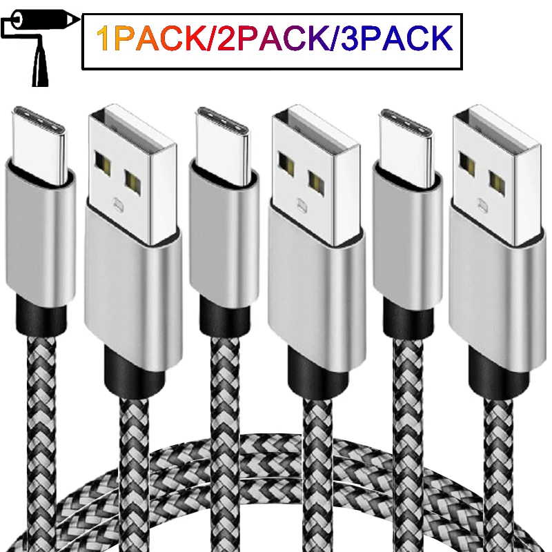 Cabo USB A para Tipo C, Carregamento Rápido, Cabo de Dados em Nylon para Celulares Huawei, Samsung, Xiaomi, Acessórios para Carregador de Telefone USB C