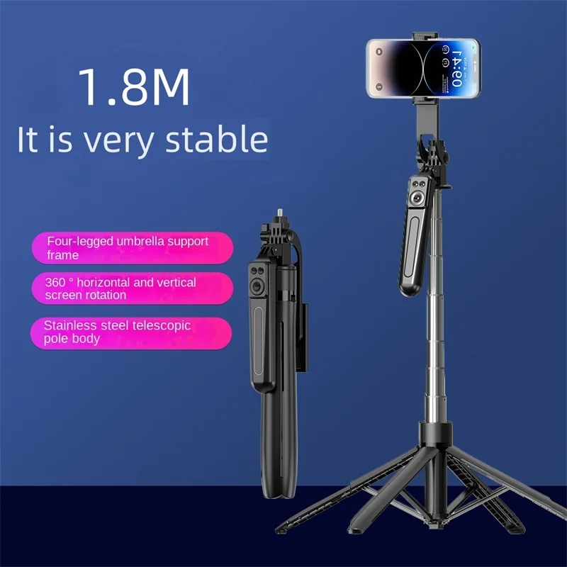 Bastão de selfie de 1,8 m, extensível, sem fio, com controle remoto Bluetooth, tripé portátil para smartphone, suporte para telefone iOS e Android