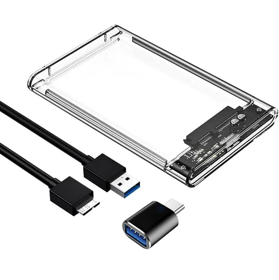 Case para HD Externo de 2.5 Polegadas, SATA para USB 3.0, Transparente, Sem Ferramentas, para SSD de 2.5 Polegadas, Suporta até 5TB