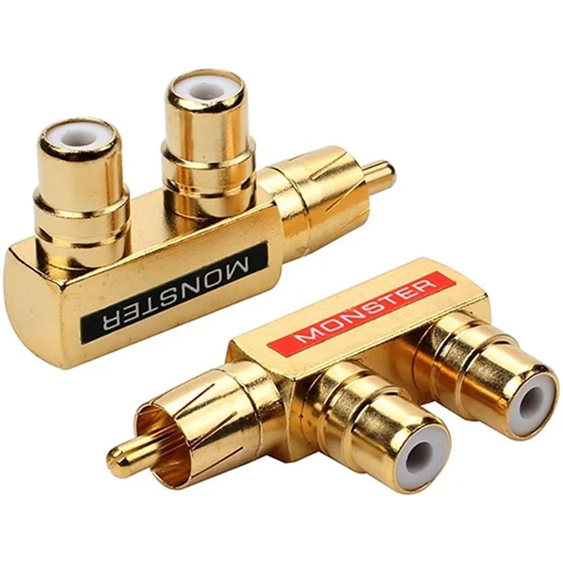 2 pçs adaptador rca banhado a ouro av divisor 1 macho para 2 fêmea conector para alto-falante de cinema em casa equipamentos de áudio e vídeo, F-TYPE