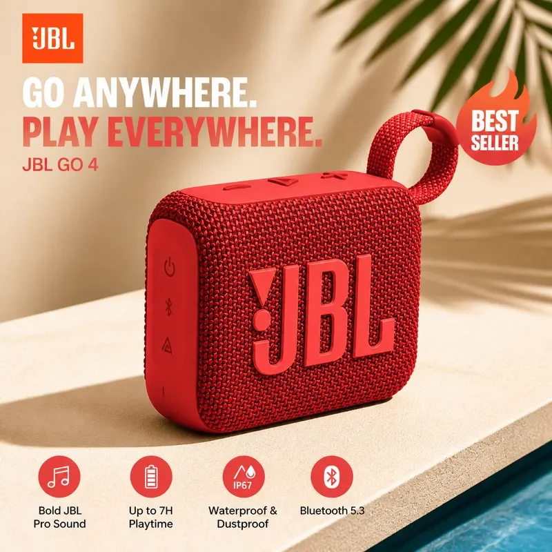 Caixa de Som Bluetooth Portátil Original JBL GO 4, à Prova de Poeira, Ideal para Festas e Reuniões Familiares