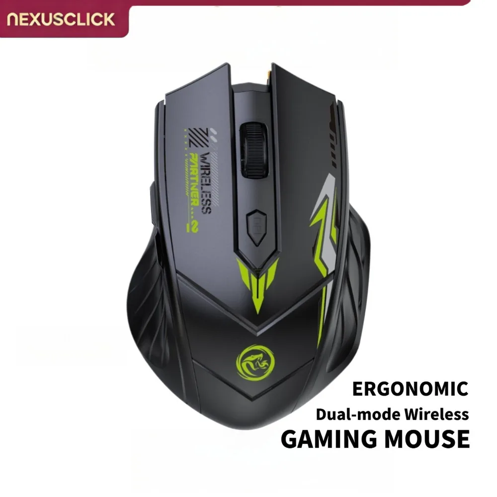 Mouse Gamer Sem Fio NexusClick Dual Mode, 6 Botões Programáveis, Apoio Ergonômico para Dedos, Silencioso e Recarregável para Trabalho em Laptop