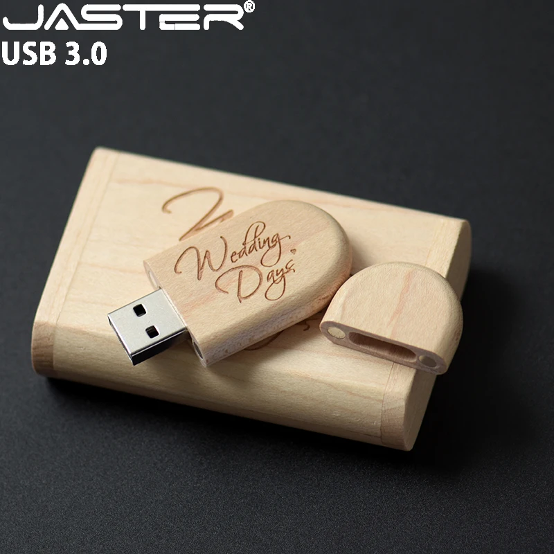 Pen Drive USB 3.0 de Alta Velocidade JASTER em Madeira 128GB com Logotipo Personalizado Grátis, Pen Drive de 64GB, Presentes de Casamento, Pen Drive de 32GB, 16GB