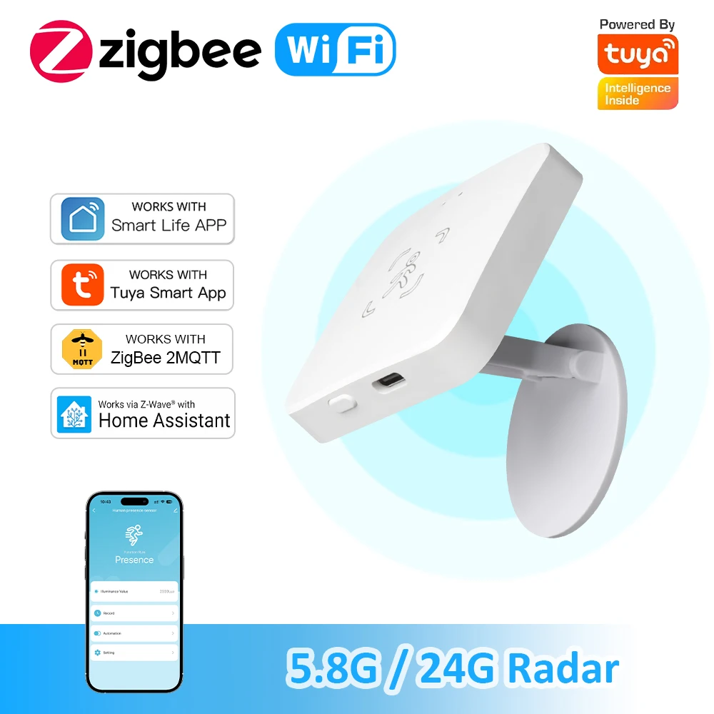 Tuya-Detector de Presença Humana, Sensor Corporal Inteligente, Radar MmWave, Sensor de Movimento Microondas, Detector de Intensidade, WiFi, Zigbee, 5.8G, 24G