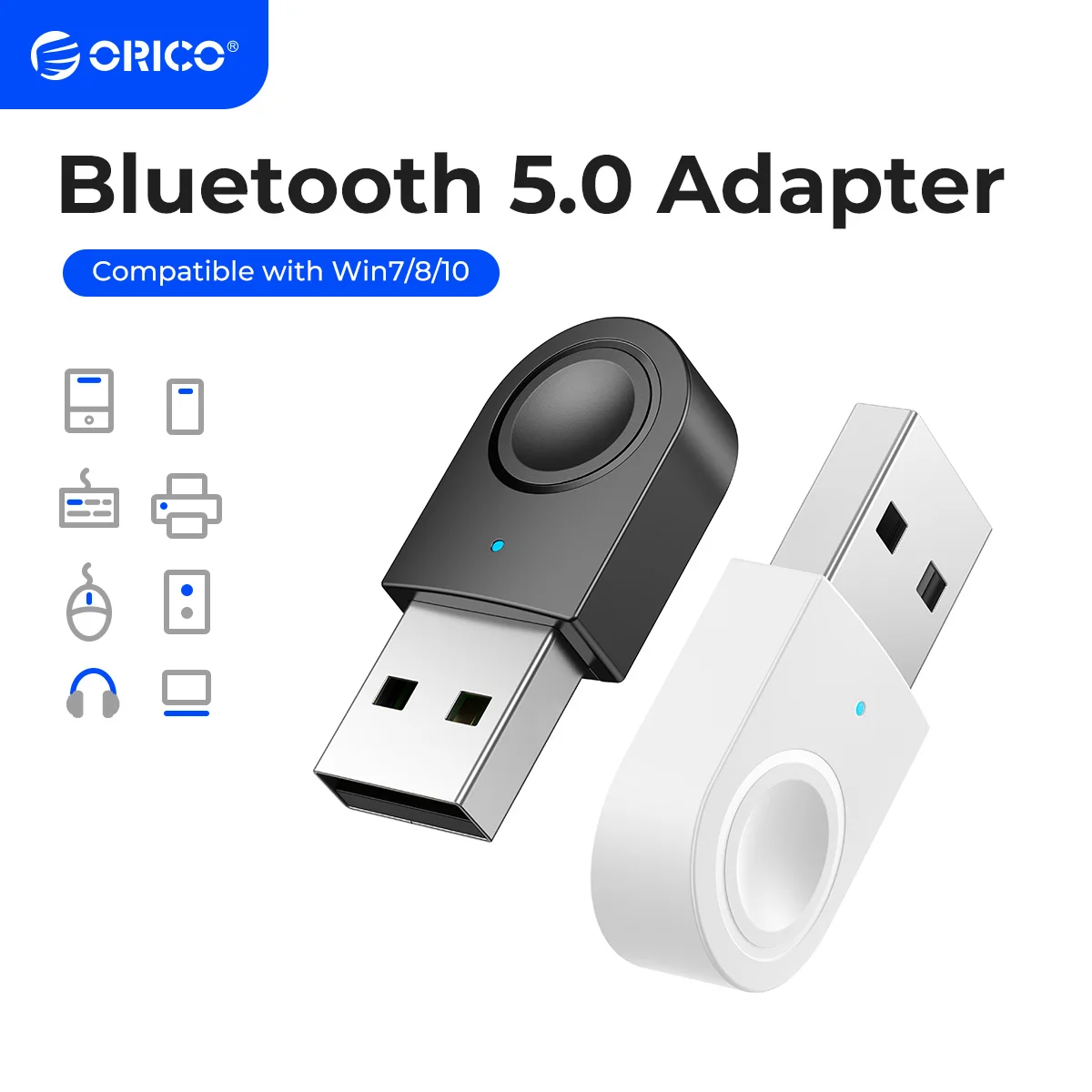 Adaptador Dongle USB BT 5.0 ORICO Mini, Receptor e Transmissor de Áudio e Música Sem Fio para PC, Caixa de Som, Mouse e Laptop