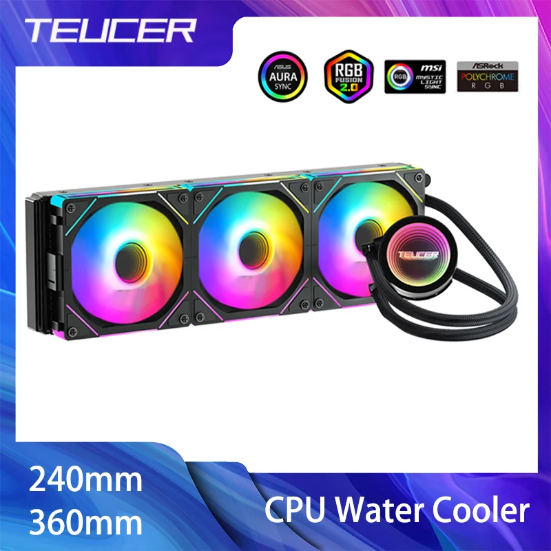 Teucer cpu refrigerador de água com ventilador JM-1 tudo em um cpu refrigeração líquida 240mm/360mm argb radiador refrigerado a água para placa-mãe x99