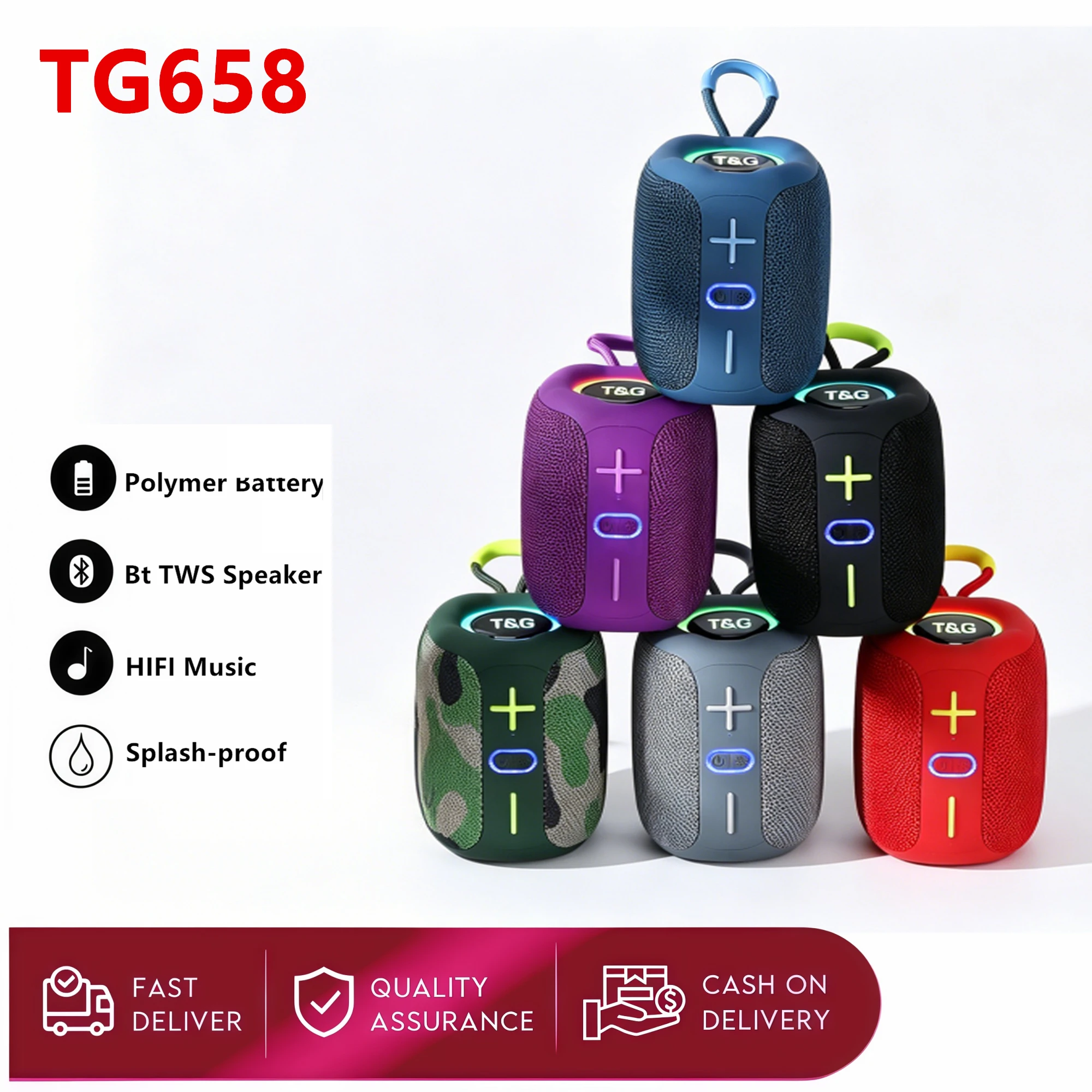 Caixa de Som Bluetooth Portátil TG658, Subwoofer Sem Fio, Mini Coluna de Bass, Reprodução de Música FM TF BT para Android, iOS, Smartphone, PC, Laptop