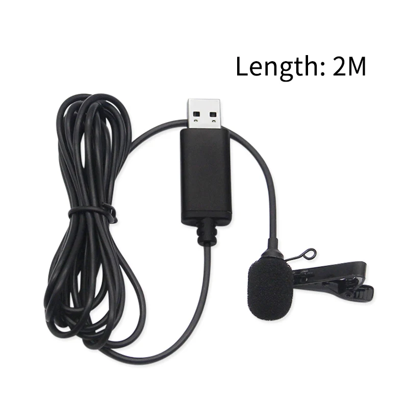 Mini microfone usb portátil, microfone de lapela de 2m, microfone de botão externo com clipe para laptop, pc, computador, gravação de chat