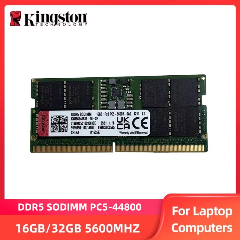 Memória RAM Kingston para Laptop DDR5 16GB 32GB 5600MHz 262Pin 1.1V SODIMM PC5-44800 Não-ECC Não-Bufferizada