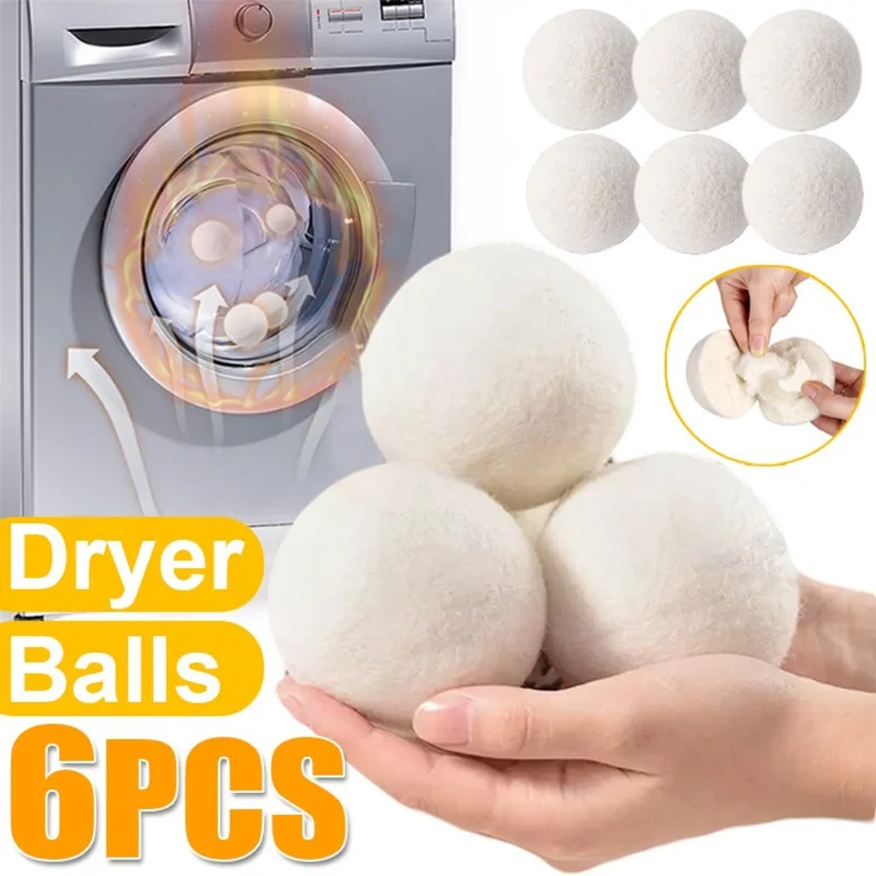 6 pçs reutilizáveis lã secador bolas roupas amaciante lavanderia velo secador bola kit casa roupas máquina de lavar roupa 6/7/8/9cm