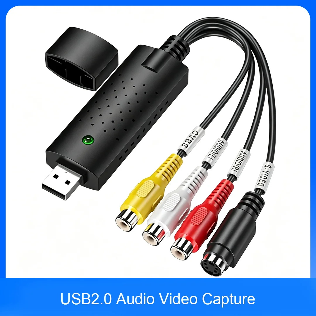 Conversor de VHS para Digital USB2.0, Placa de Captura de Áudio e Vídeo, Adaptador de Vídeo Analógico para VHS, VCR, TV, Filmadora, Compatível com Win7, 8, 10 Conversor de VHS para Digital USB2.0, Placa de Captura de Áudio e Vídeo, Adaptador de Vídeo Analógico para VHS, VCR, TV, Filmadora, Compatível com Win7, 8, 10